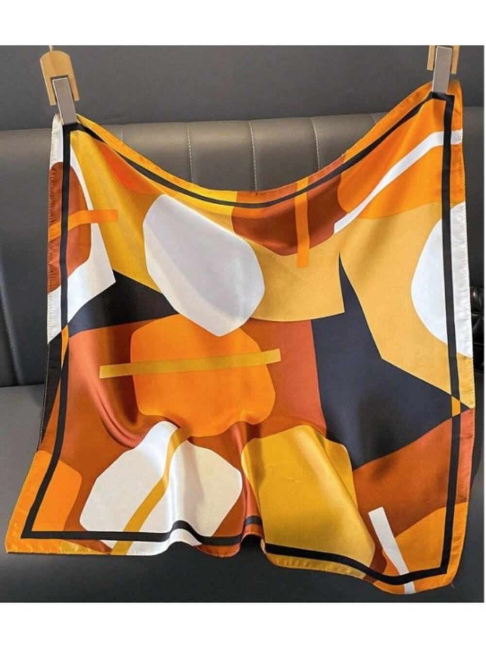 ✨Silky Square Scarf Abstract Geometric Pattern Versatile Stylish Luxury Yellow✨ - Picture 5 of 6